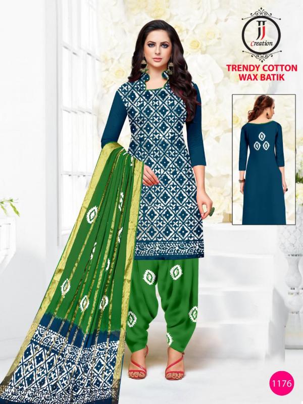 JJ Trendy Cotton Wax Battik Designer Patiyala Dress Material